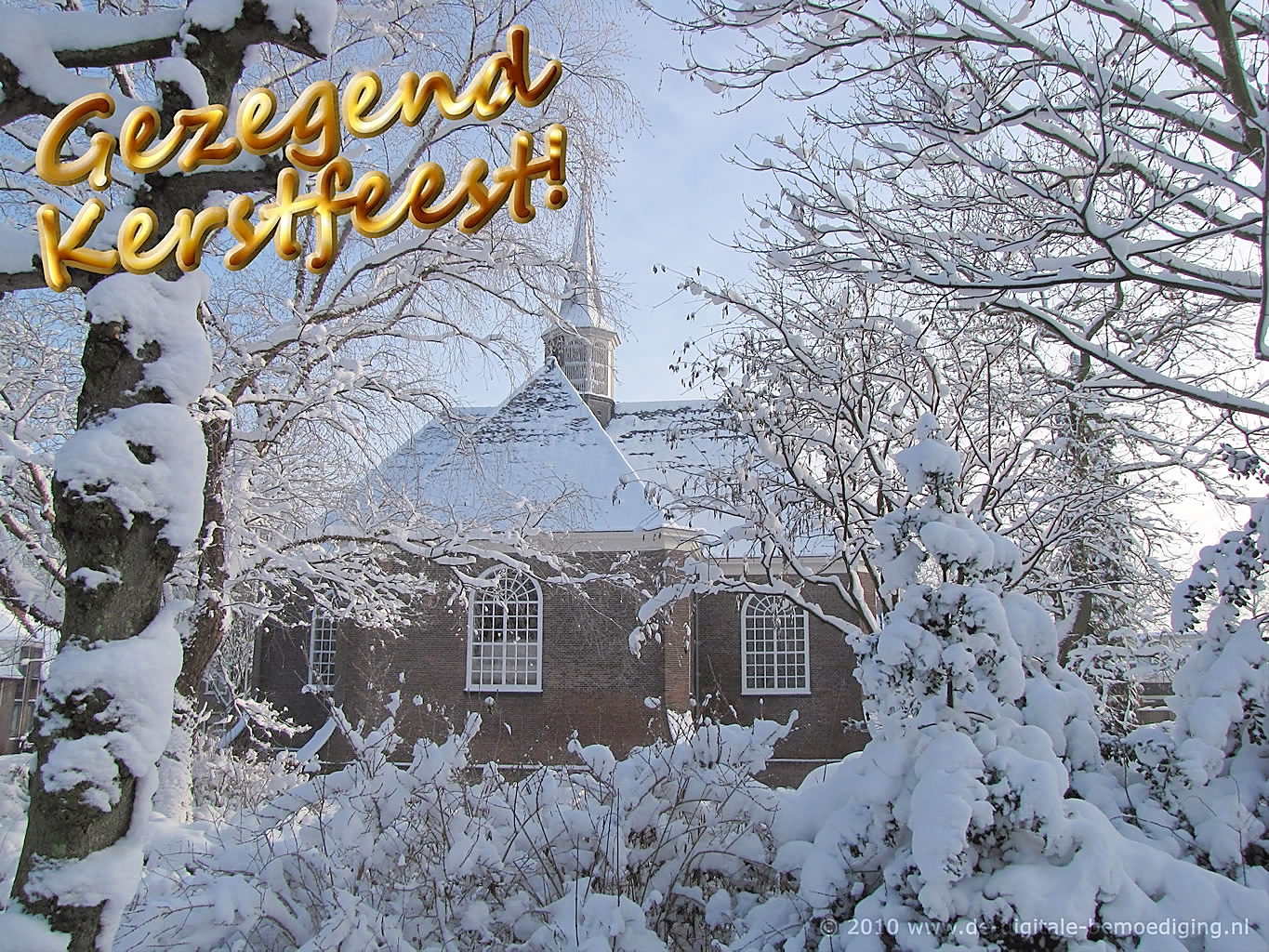 Gezegende Kerstdagen Ecard winter kerk