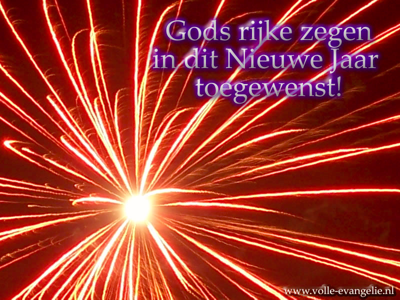 Gods rijke zegen toegewenst in dit Nieuwe Jaar! rode vuurwerkknal